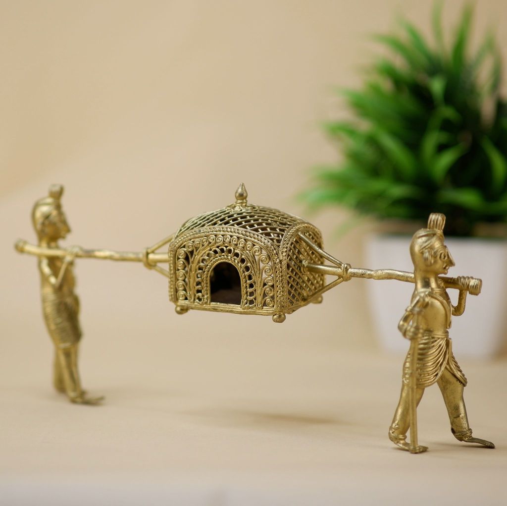 SOWPEACE Handcrafted dhokra Art palki “Wed on Palki” Brass showpiece, Premium Artisan Made Tabletop Home Decor for Living R