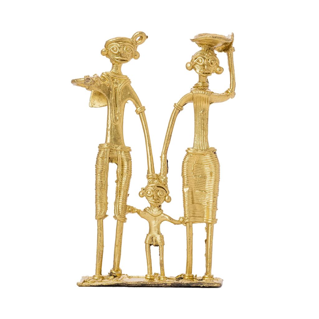 SOWPEACE Handcrafted dhokra Art Family T1 “Family First” Brass showpiece, Premium Artisan Made Tabletop Home Decor for Living R