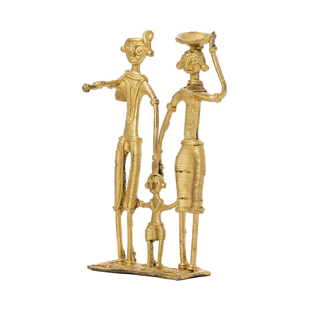 SOWPEACE Handcrafted dhokra Art Family T1 “Family First” Brass showpiece, Premium Artisan Made Tabletop Home Decor for Living R