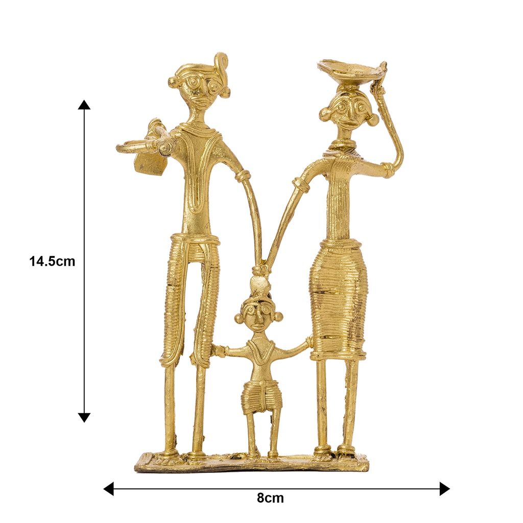 SOWPEACE Handcrafted dhokra Art Family T1 “Family First” Brass showpiece, Premium Artisan Made Tabletop Home Decor for Living R