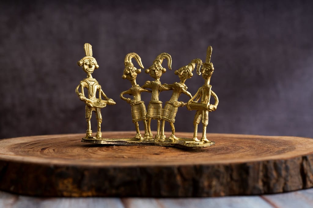 SOWPEACE Handcrafted dhokra Art Orchestra “Hymn of Happiness” Brass showpiece, Premium Artisan Made Tabletop Home Decor for Living R