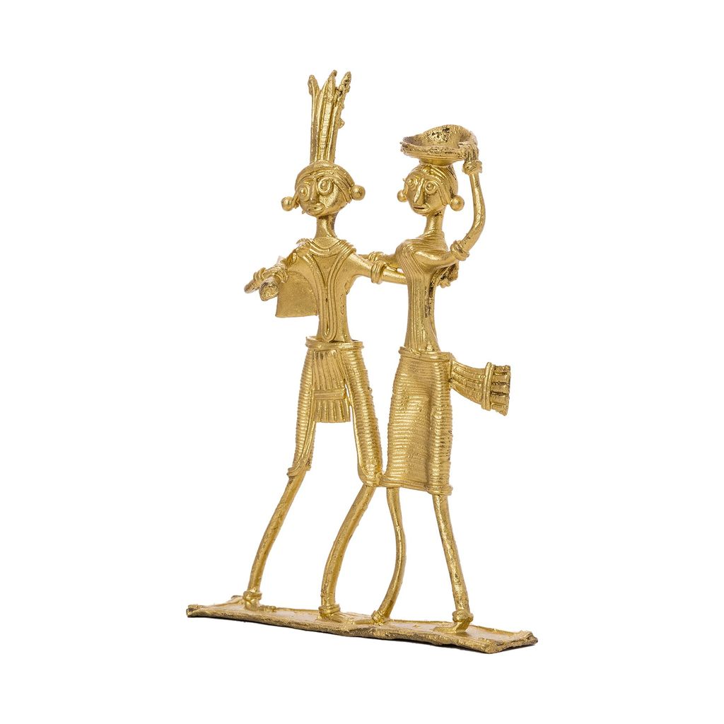 SOWPEACE Handcrafted dhokra Art Dokra Couple “You, Me, Gold and We!” Brass showpiece, Premium Artisan Made Tabletop Home Decor for Living R
