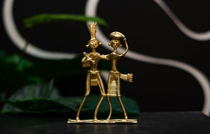 SOWPEACE Handcrafted dhokra Art Dokra Couple “You, Me, Gold and We!” Brass showpiece, Premium Artisan Made Tabletop Home Decor for Living R