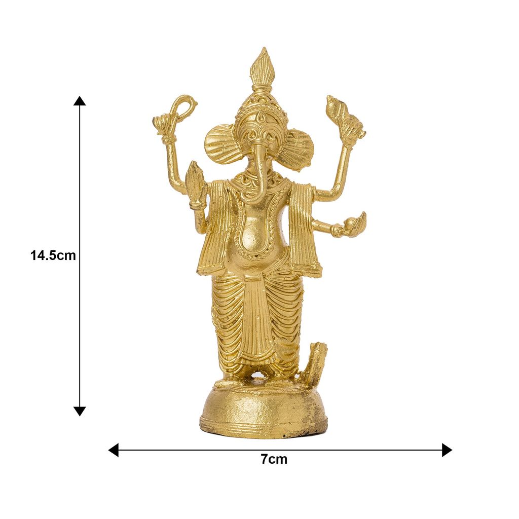 SOWPEACE Handcrafted dhokra Art Ganesh “Glittery Ganesh-G” Brass showpiece Premium Artisan Made Tabletop Home Decor for Living Room, for Gif