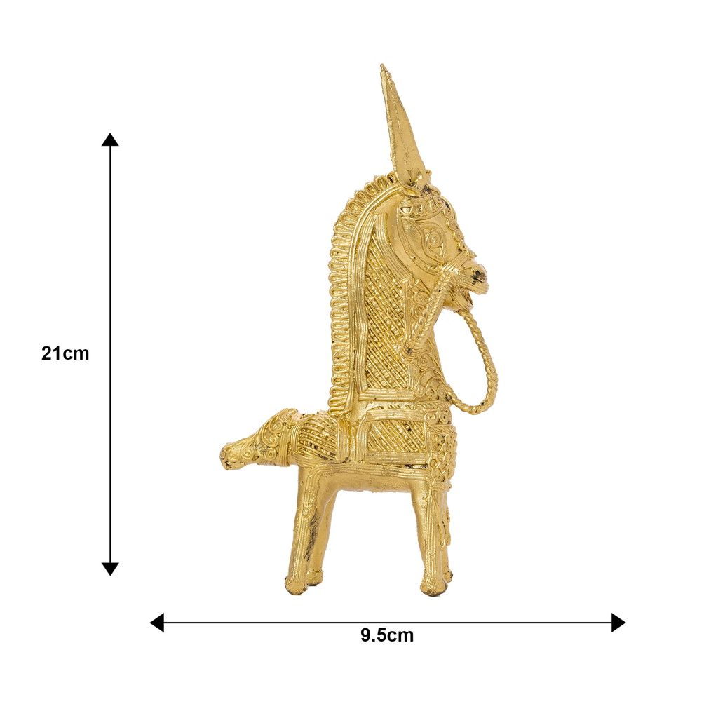 SOWPEACE Handcrafted dhokra Art Horse “The Golden Gump” Brass showpiece, Premium Artisan Made Tabletop Home Decor for Living R