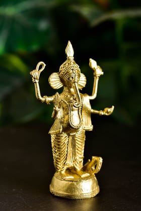 SOWPEACE Handcrafted dhokra Art Ganesh “Glittery Ganesh-G” Brass showpiece Premium Artisan Made Tabletop Home Decor for Living Room, for Gif