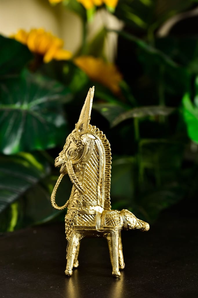SOWPEACE Handcrafted dhokra Art Horse “The Golden Gump” Brass showpiece, Premium Artisan Made Tabletop Home Decor for Living R