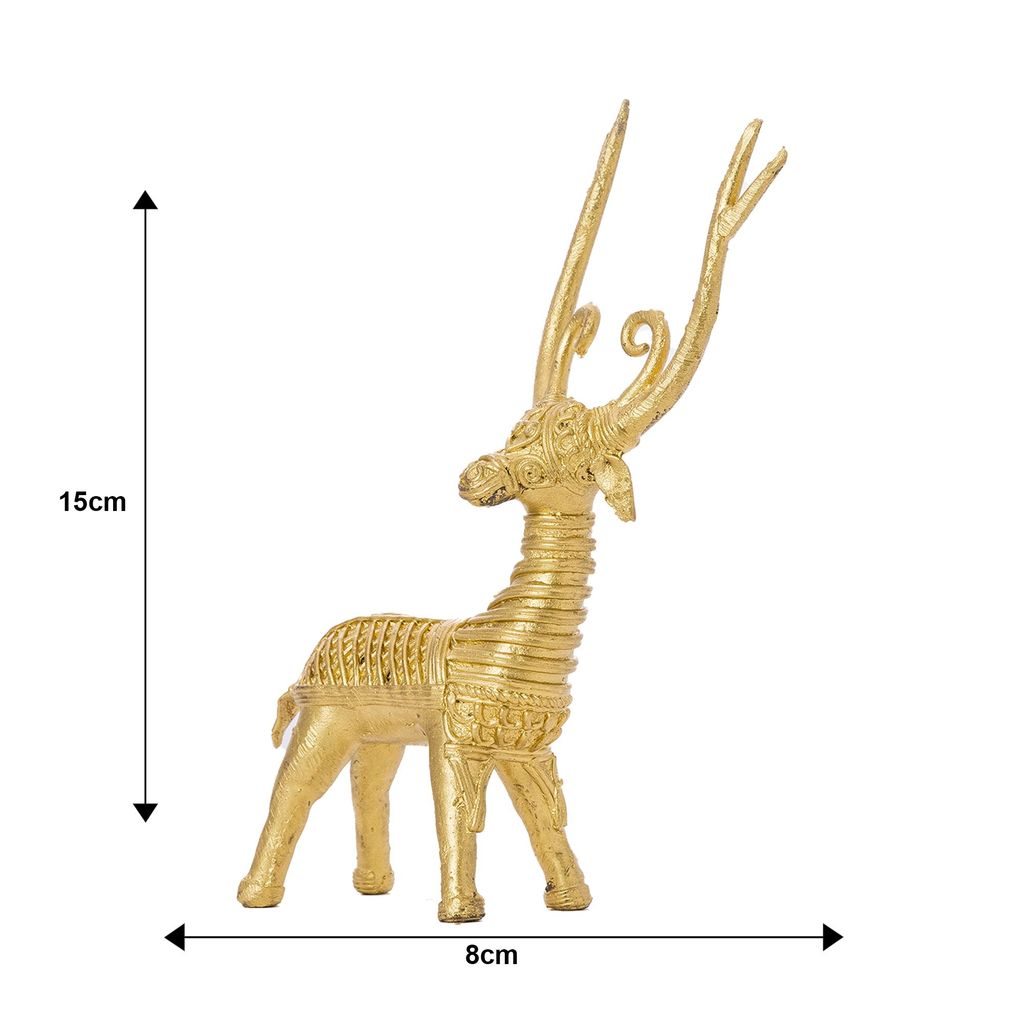 SOWPEACE Handcrafted dhokra Art Deer Standing “The Deer on feet” Brass showpiece, Premium Artisan Made Tabletop Home Decor for Living R
