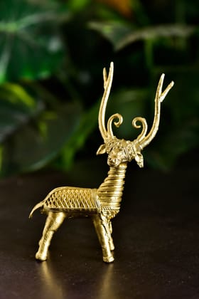 SOWPEACE Handcrafted dhokra Art Deer Standing “The Deer on feet” Brass showpiece, Premium Artisan Made Tabletop Home Decor for Living R