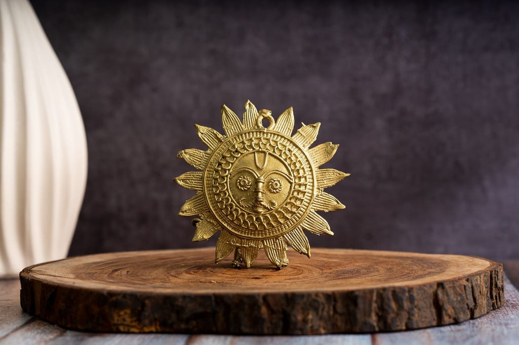 SOWPEACE Handcrafted dhokra art Sunplate“Wall of Golden Sanguine” brass showpiece, premium artisan made Wall home decor for living r