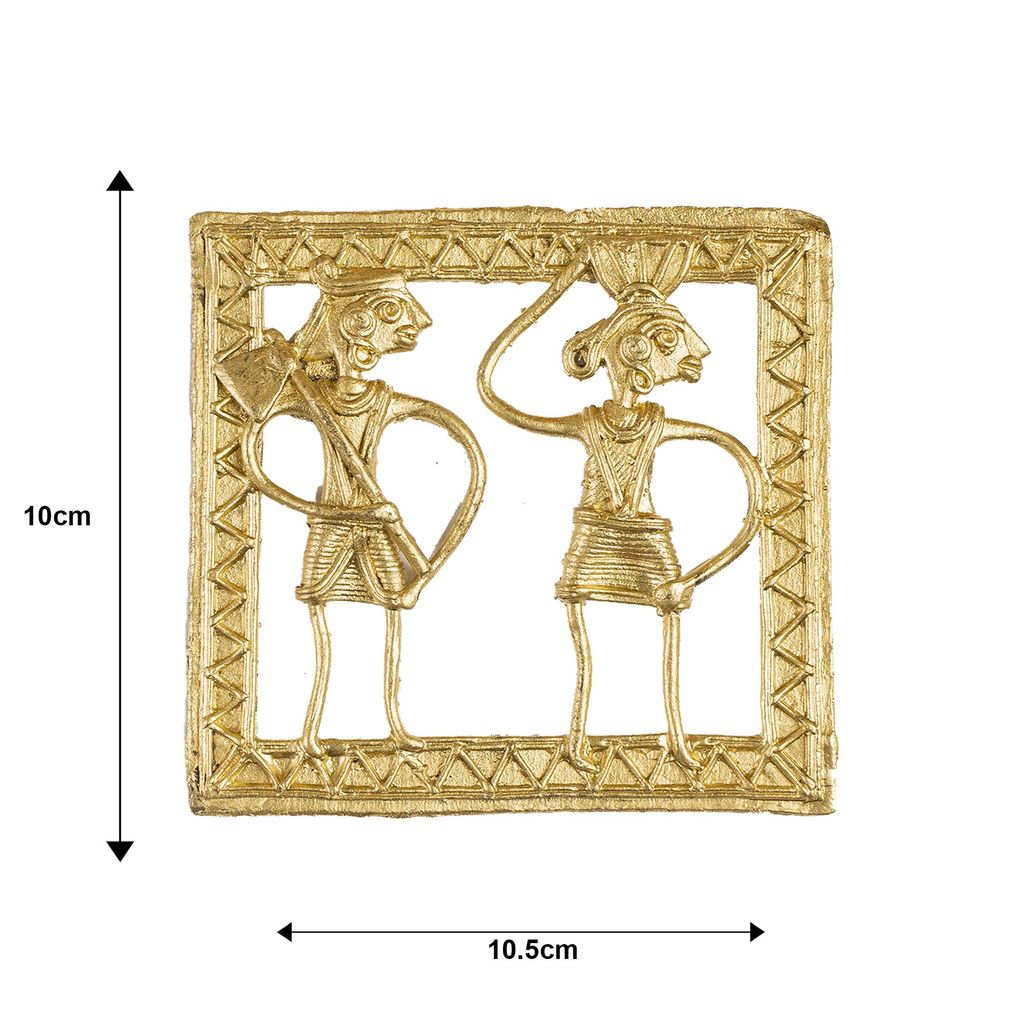 SOWPEACE Handcrafted dhokra Square plate tribal art “Wall of Squared Sanguine” brass showpiece, premium artisan made wall home decor for living room, for gif