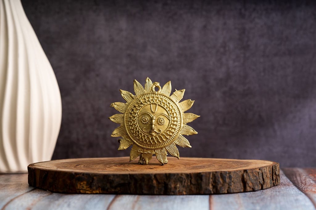 SOWPEACE Handcrafted dhokra art Sunplate“Wall of Golden Sanguine” brass showpiece, premium artisan made Wall home decor for living r