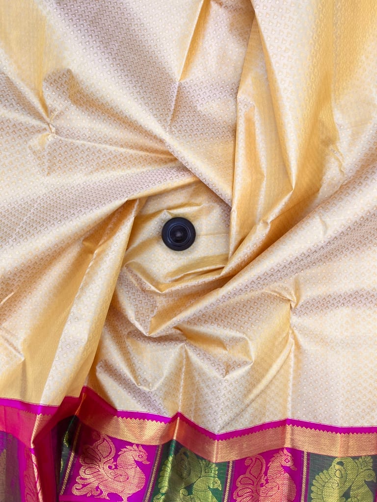 Cream Color Plain Kanjivaram Pure Silk Saree