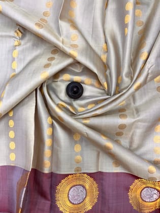 Beige Color Small Butta Design Kanjivaram Pure Silk Saree