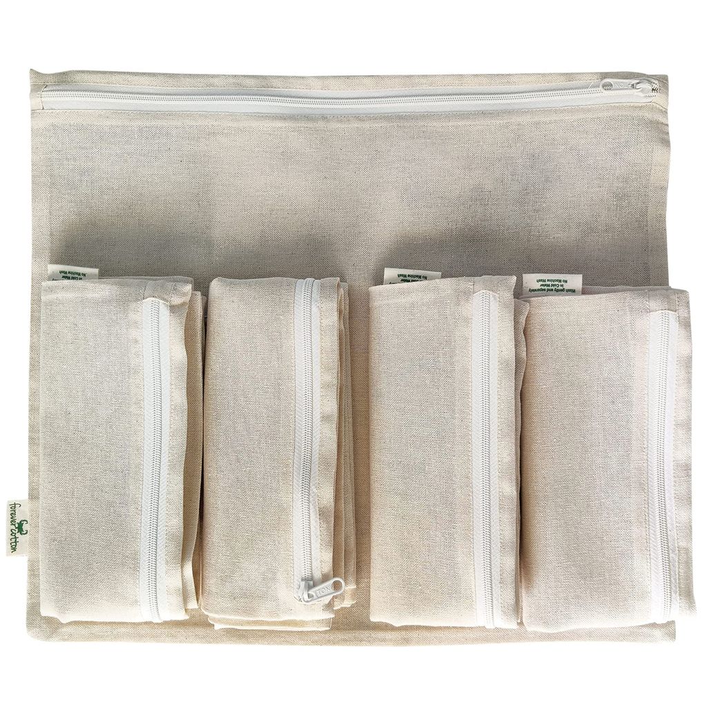 Forever Cotton Saree Covers with Zipper ( YKK make) for Travelling and Wardrobe Organizing ( Set of 5) 16 inch by 14 inch.