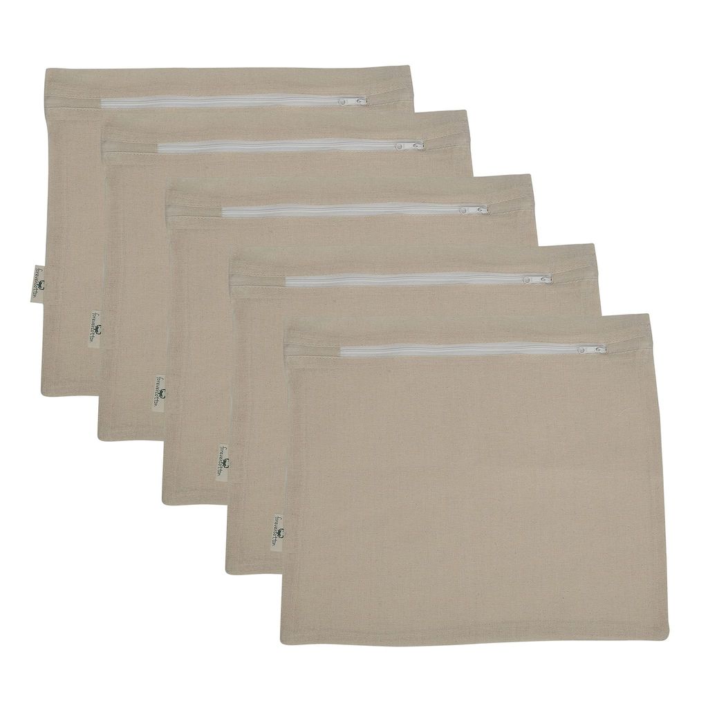 Forever Cotton Saree Covers with Zipper ( YKK make) for Travelling and Wardrobe Organizing ( Set of 5) 16 inch by 14 inch.