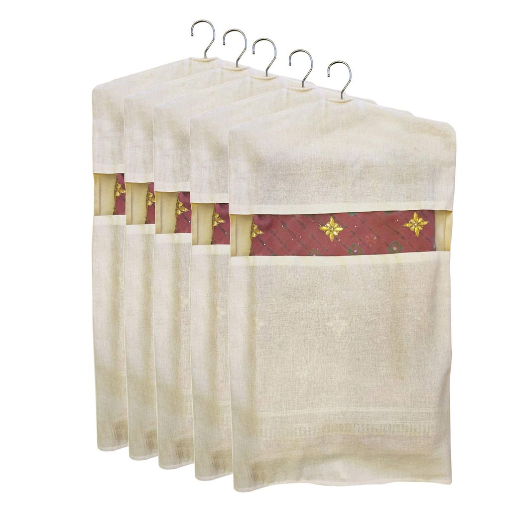 FOREVER COTTON Hanging Saree Covers for cloth storage and Wardrobe Organizer 30 inch * 18 inch (Set of 5)