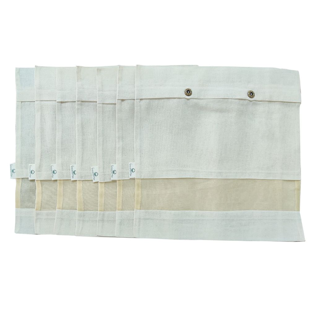 Forever Cotton Saree Covers with Visible NET Window and Button Flap (Set of 7) of Size 16inch * 14 inch.