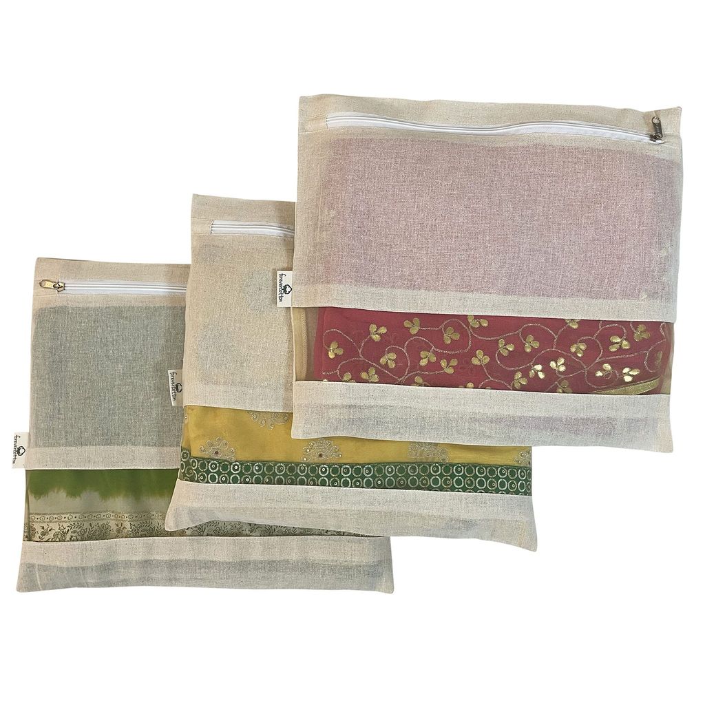 Forever Cotton Saree Covers with YKK Zipper and Net window for visibility size 15.5 in *14.50 inch (Set of 9)