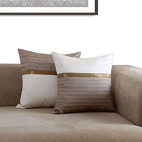 Set of 2 pcs White & Brown Solid cushion cover 16"x16"