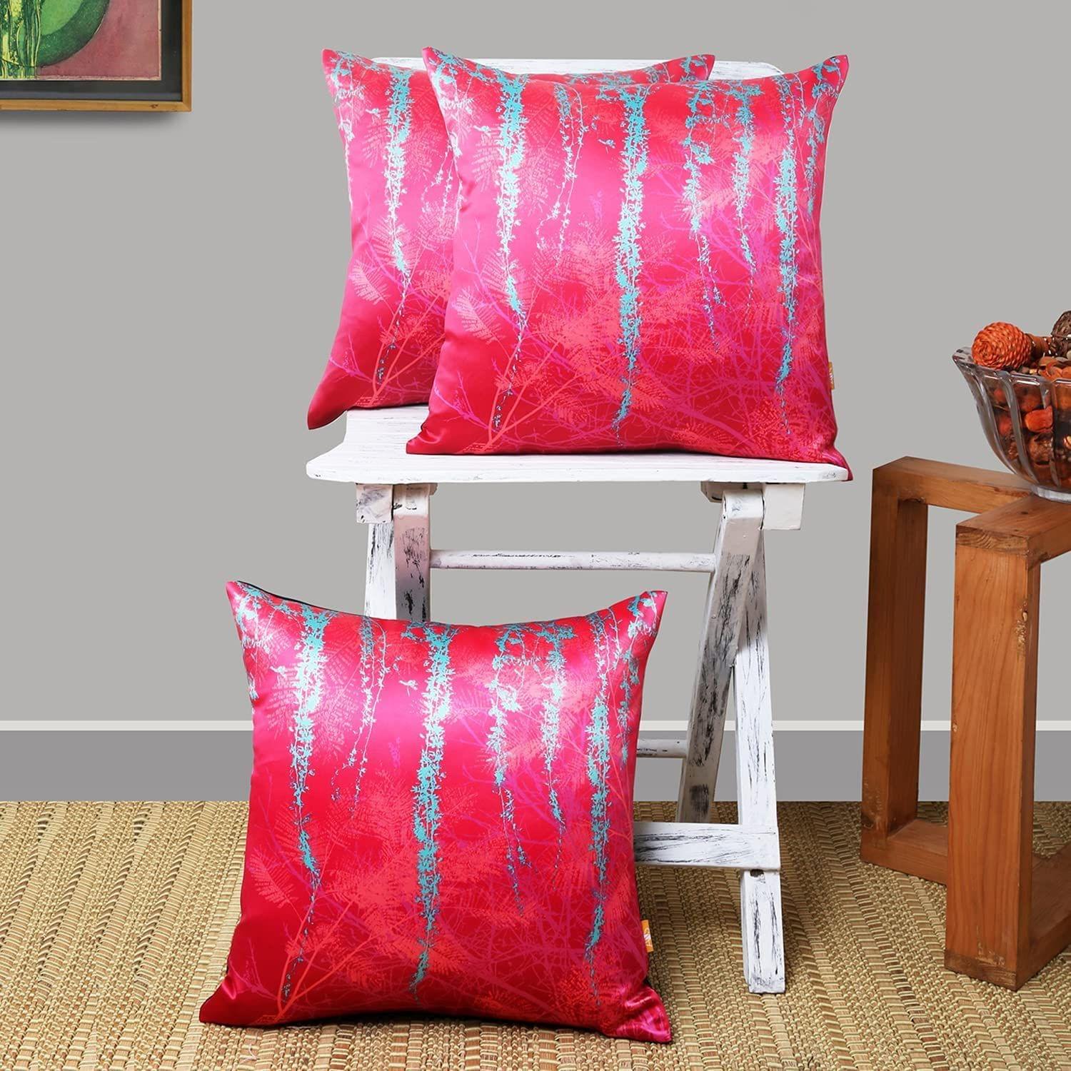 Set of 3 pcs Fuschia and Turquoise Foliage Printed cushion cover 16"x16"