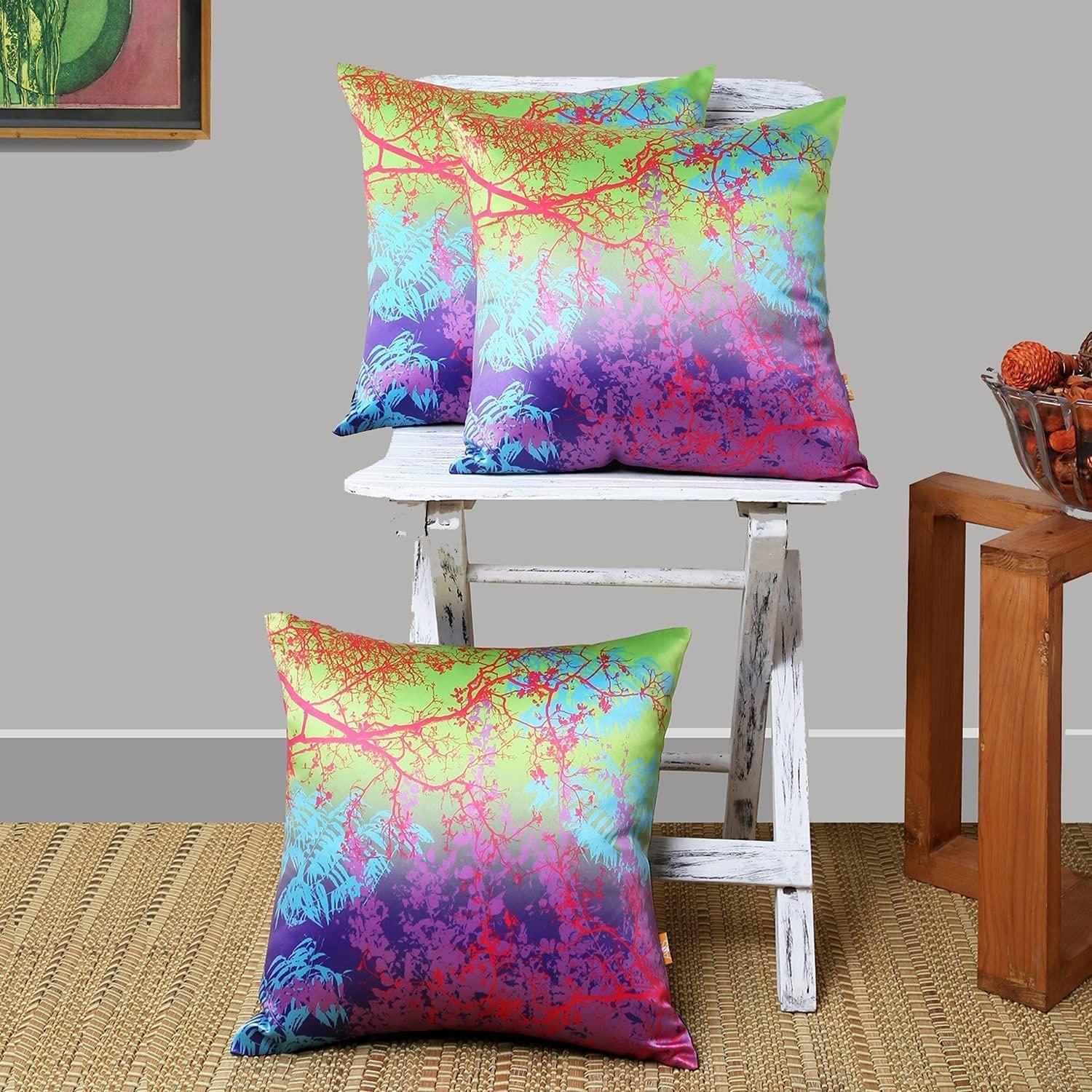 Set of 3 pcs Lime Green & Purple Foliage Printed cushion cover 16"x16"