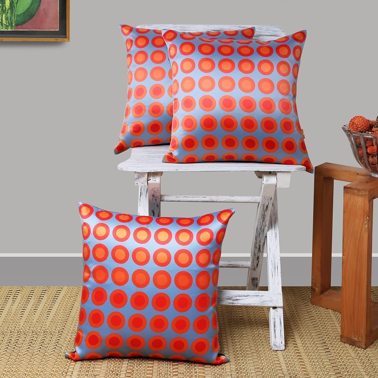 Set of 3 pcs Orange & Grey Concentric Printed cushion cover 16"x16"