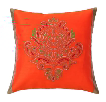 ANS Orange Ornamental Single Big Gold Embroidered cushion cover