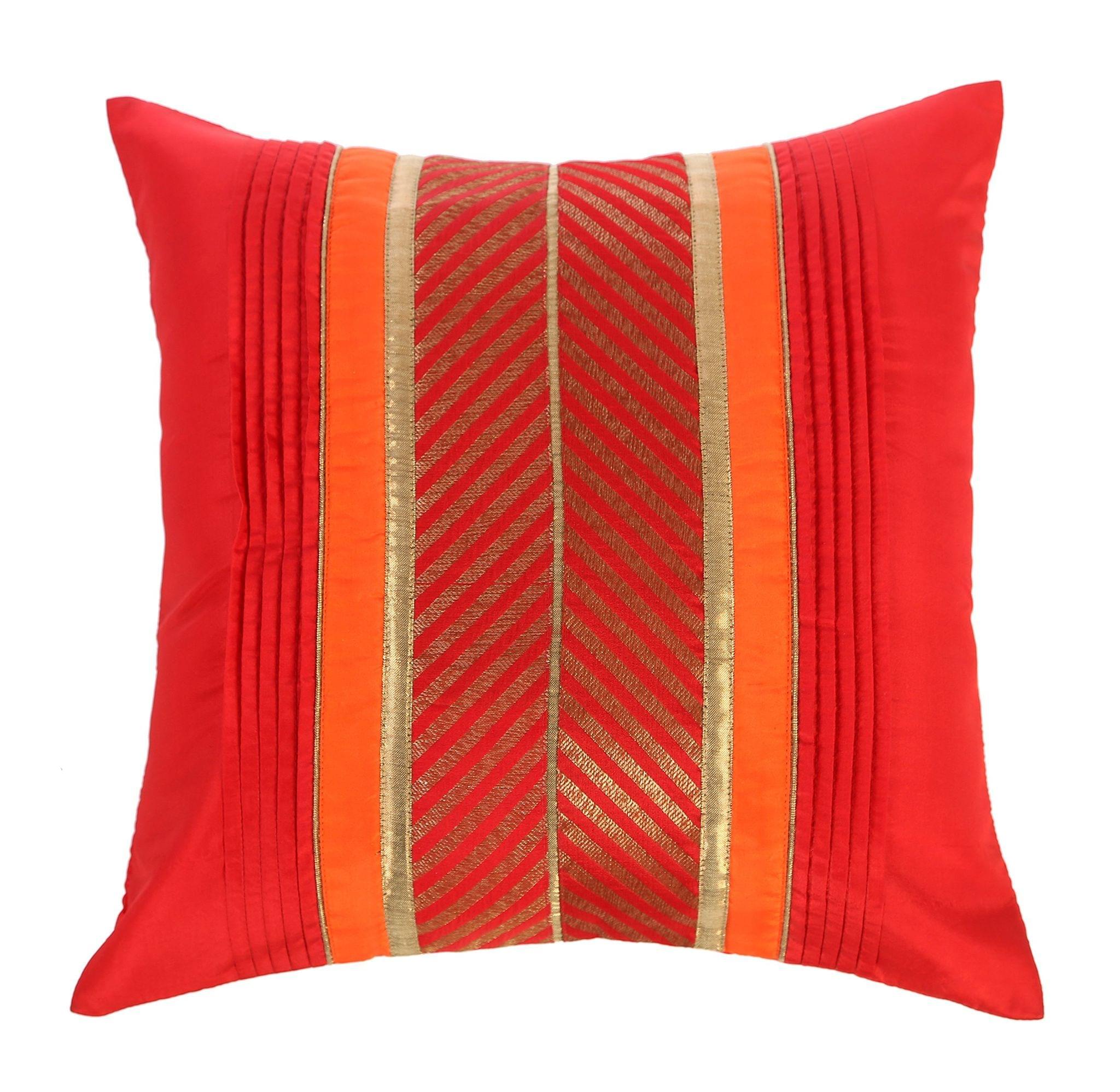 ANS Purple cushion cover with Golden Diagonal Stripped Brocade and Contrast Piping