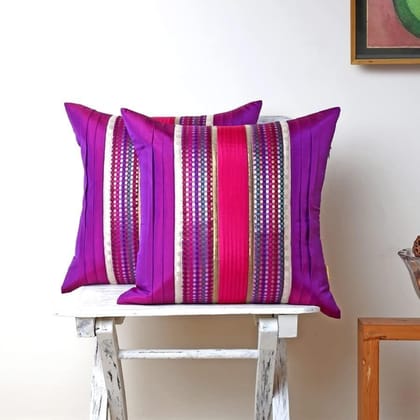 Set of 2 pcs Purple Multicolour Brocade cushion cover 16"x16"(PCC123_S2)