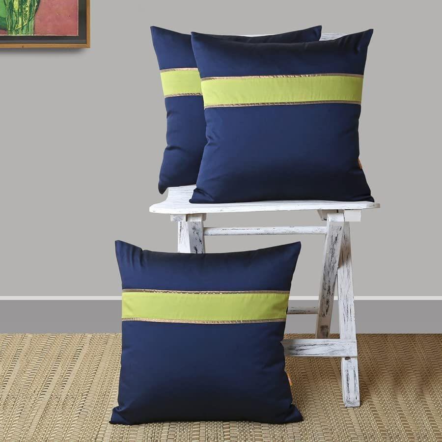 Set of 3 pcs Solid Navy Blue Tuffeta cushion cover 16" X 16"(PCC116NL_S3)