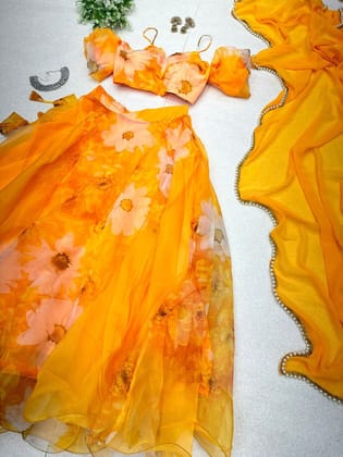 Pure organza silk digital printed lehnga