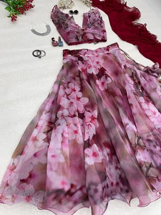 Pure organza silk digital printed lehnga