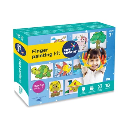 Fevicreate Finger Painting Kit for Toddlers, Children & Preschoolers|Contains Washable, Non-Toxic Finger, Multicolor Paints to dabble, 16 pre-printed templates|Best Gift for Boys & Girls Age 2 years+
