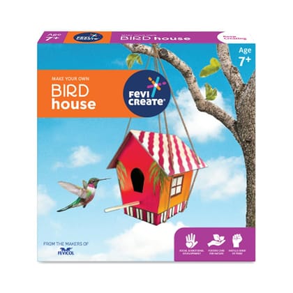 Pidilite Fevicreate Make Your Own Bird House | DIY Art and Craft Set for Kids for 7 Years and Above | Kit Contains Fevicol MR, Rangeela Tempera Colours, Fevicryl Acrylic Colours