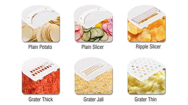 HAPPI Stainless Steel, Plastic Slicer, Dicer, Vegetable Cutter, Grater 6  Blades in 1 Set Vegetable & Potato Slicer for Kitchen (Colour May Vary)