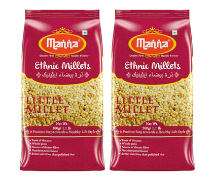 Manna Little Millet Unpolished 1Kg Natural Grains Kutki/Samai/Same/Samulu | Native Low GI Millet Rice | High Protein & 100% More Fibre than Rice -500g (Pack of 2)
