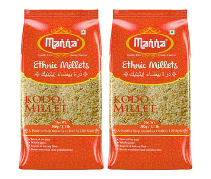 Manna Kodo Millet (Unpolished) | Kodri | Natural Grains 1kg (500g x 2 Packs) - (Kodra/Varagu/Arikelu/Hark/Varigu) | Native Low GI Millet Rice | High Protein & 100% More Fibre than Rice