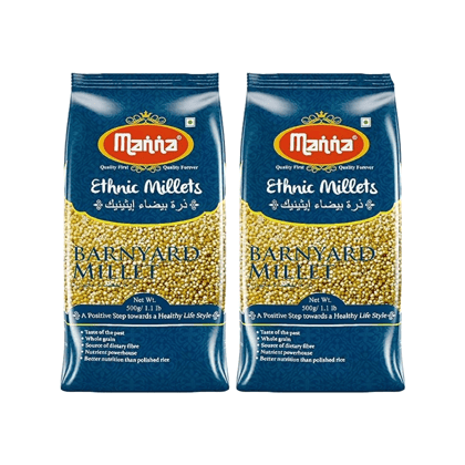 Manna Barnyard Millet (Unpolished) Natural Grains, 1kg (500g x 2 Packs) - (Khira/Swank/Kuthiraivally/Udalu/Kodisama/siridhanya) | Native Low GI Millet Rice | High Protein & 100% more fibre than rice