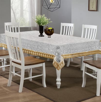 HOMECROWN 3D Design Waterproof Plastic 6 Seater Dining Table Cover 60x90 Inch with Golden Lace, Clear Transparent