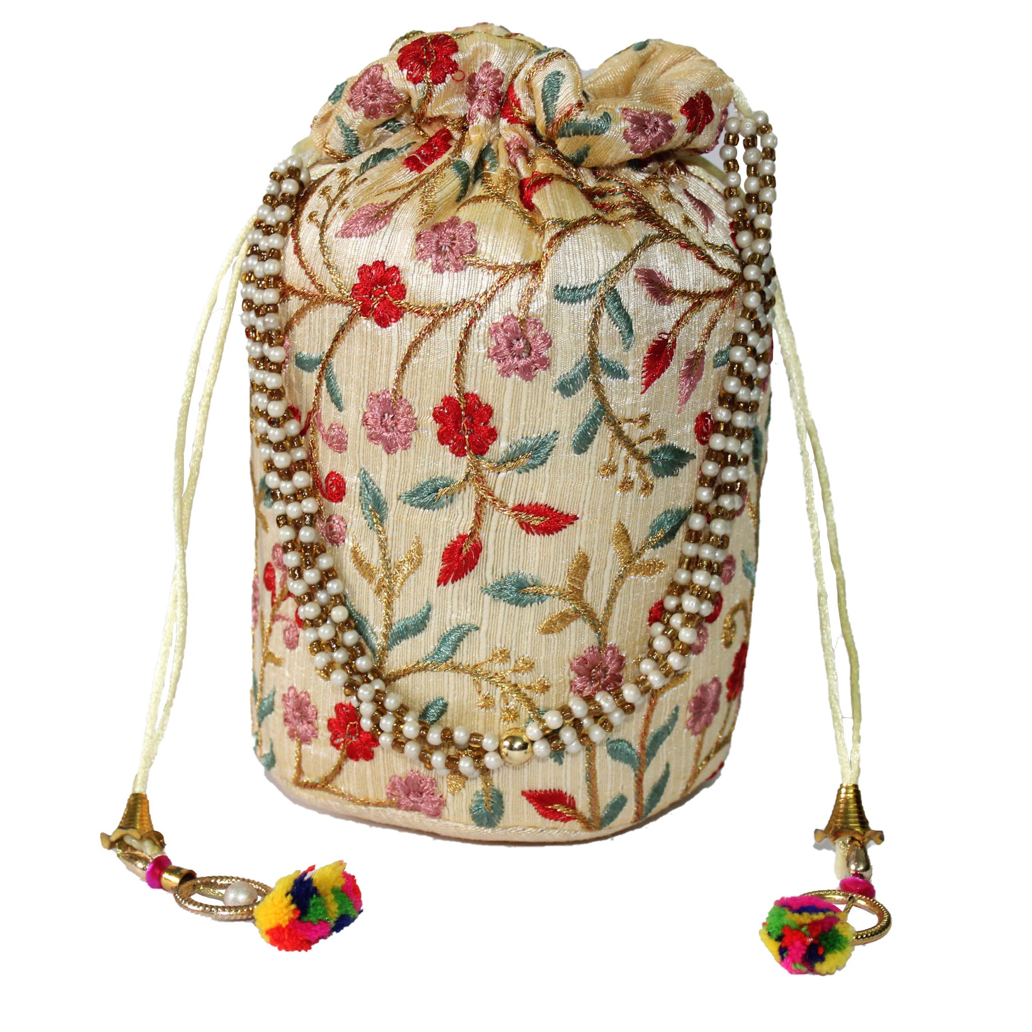 Tribes India Handmade Golden Potli with elegant pearls : G&A (Padhar) GJ