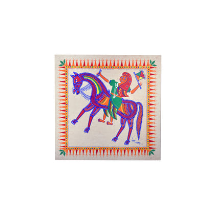 Tribes India Handmade Pithora Painting on Paper for Home decor (11x11 cm)