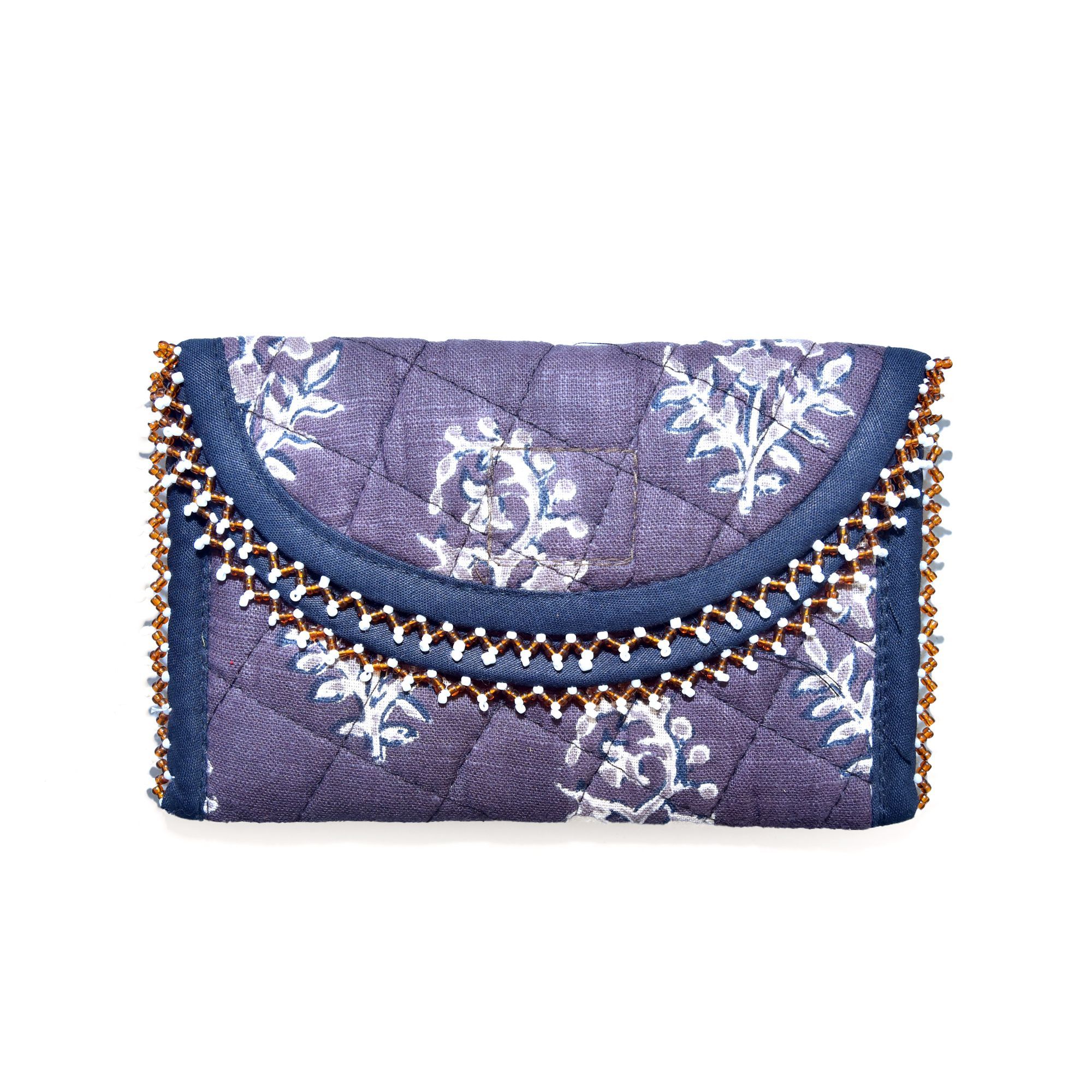Tribes India Handmade Cotton, Sponge & Bid Work Navy Blue Purse for Women & Girls