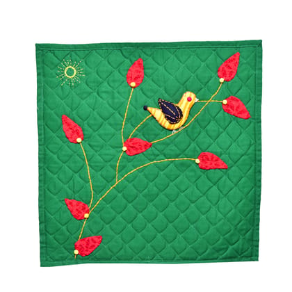 Tribes India Handcrafted Cushion Cover with Patch Work Green (40x40 cm)