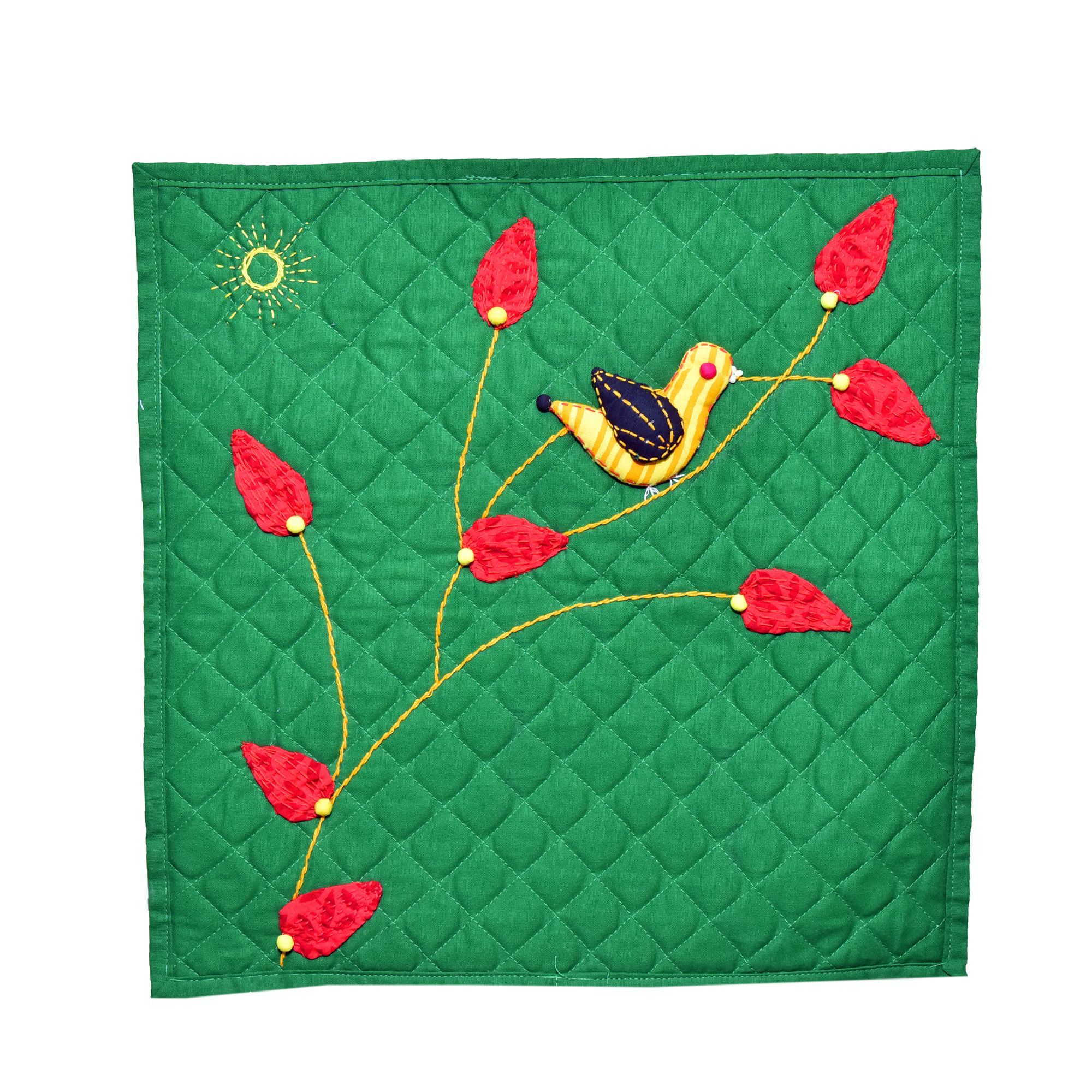 Tribes India Handcrafted Cushion Cover with Patch Work Green (40x40 cm)