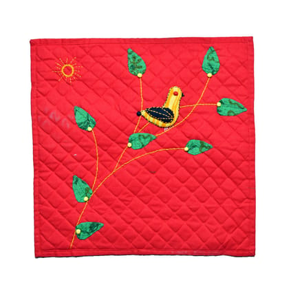 Tribes India Handcrafted Cushion Cover with Patch Work Red (40x40 cm)