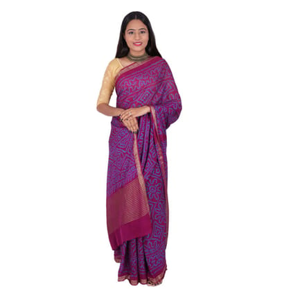 Handwoven Purple and Blue Bandhej Saree