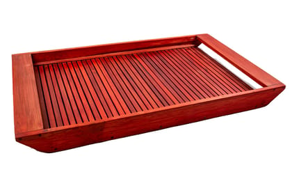 Tribes India Wooden Serving Tray Handmade (Red)