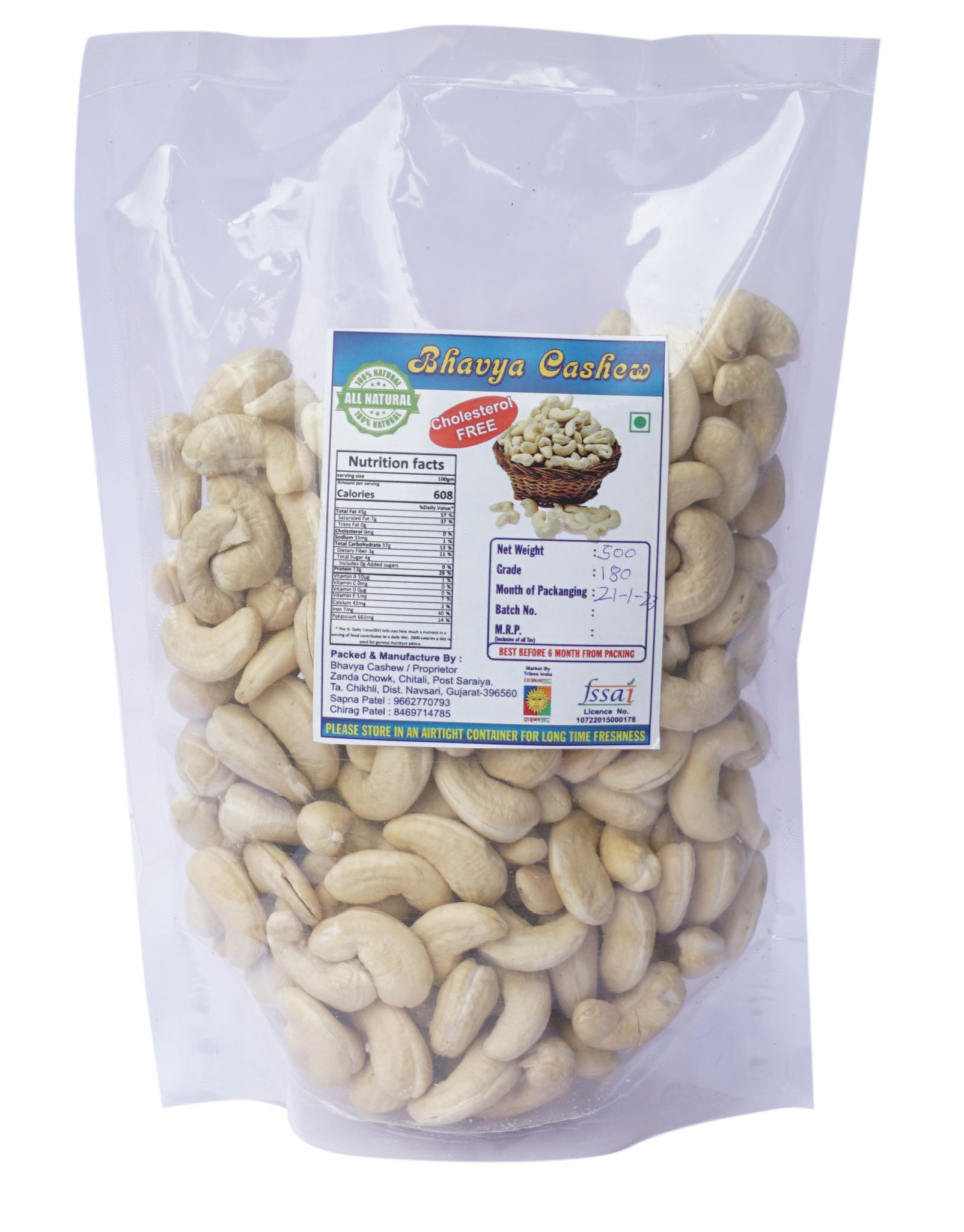 Tribes India Cashew Nut (500 gm) Grade (W-180)