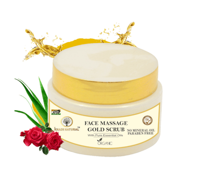 Khadi Natural Face Massage Gold Scrub 50g - Exfoliating and Rejuvenating Facial Scrub for Glowing Skin - Natural Skincare